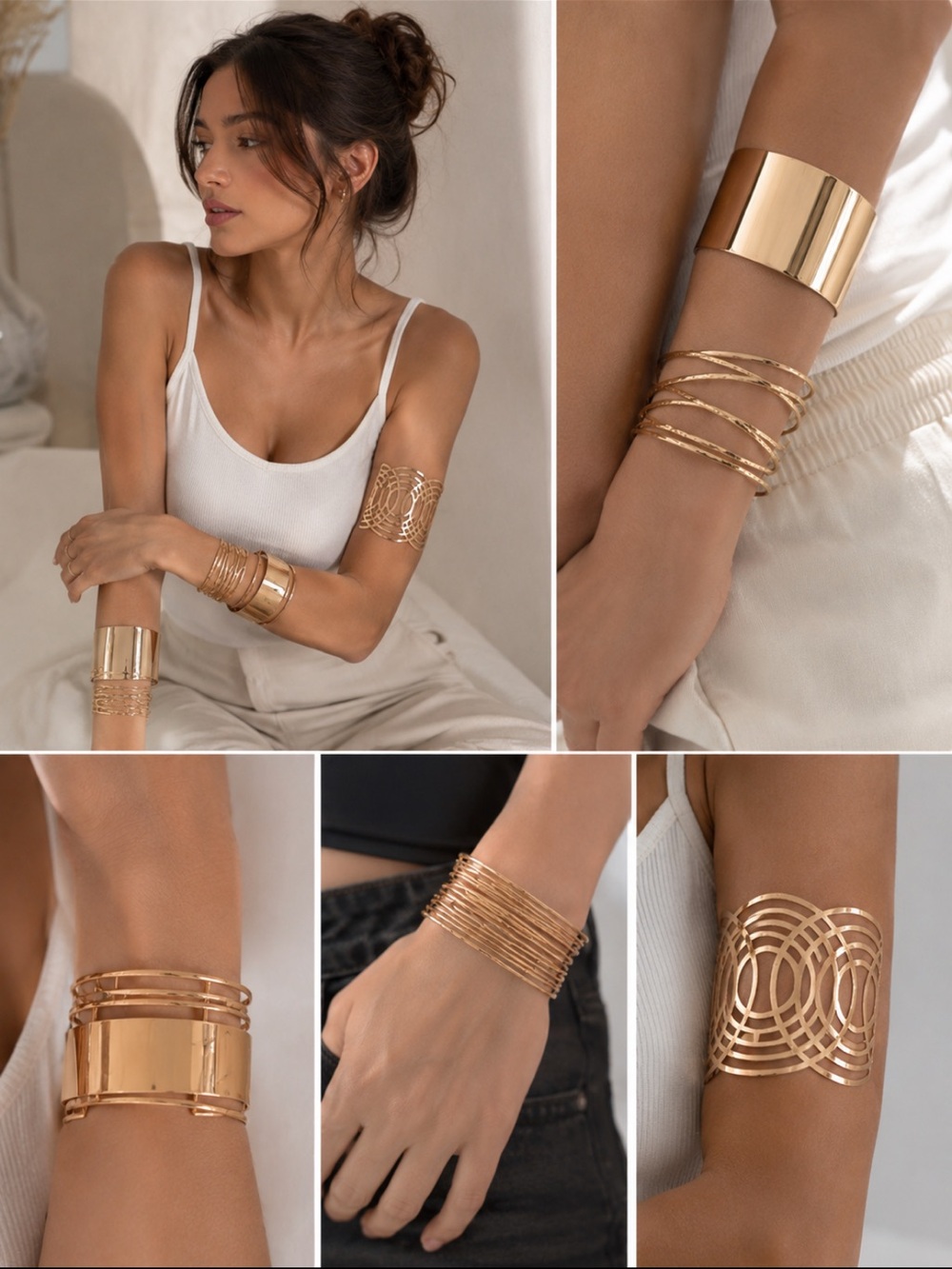 Gold Women's Cuff Bracelet Set